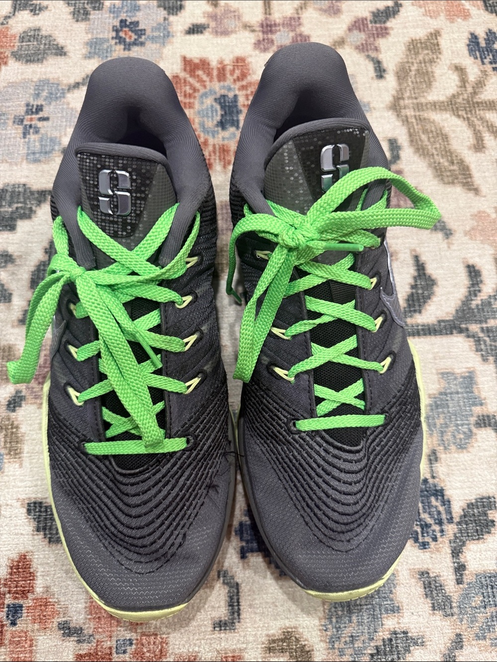 Sabrina 3s Black/ Gray with accents of Neon Lime Green and Periwinkle Blue